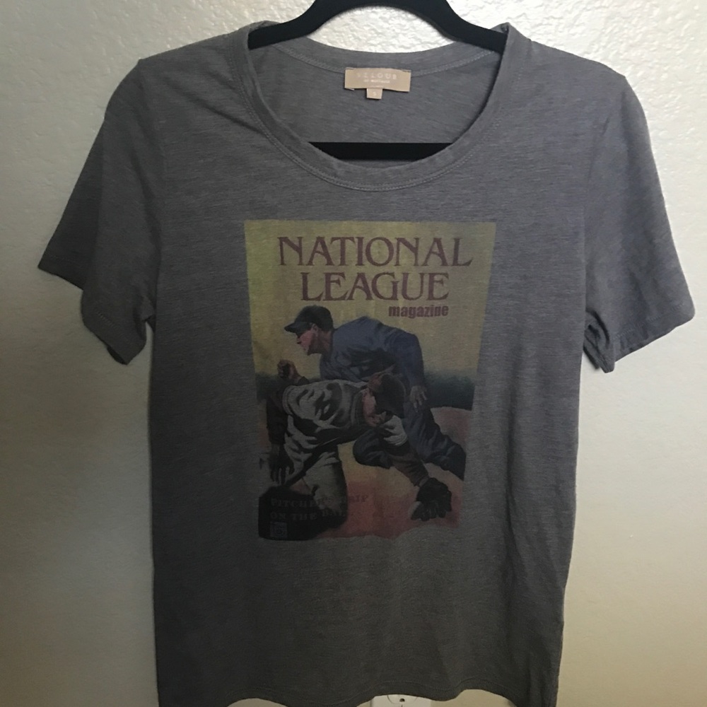 Velour by Nostalgi Grey Baseball Graphic Tee